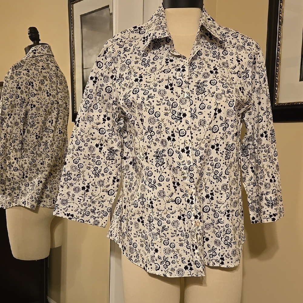 Floral Patterned Men's Shirt - White and Black
